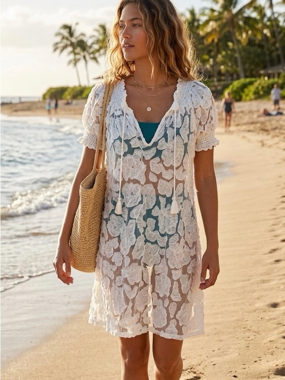 Letarte white floral Lace Dress size large swim cover up